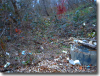 Trash In Detention Pond And On A Riser's Trash Rack